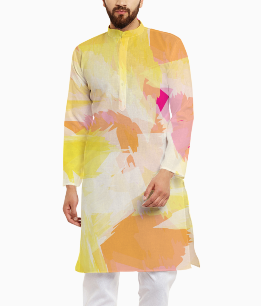 Holi special colorful pure cotton Kurta with off white pajama with  elasticated waistband - CUDDLES