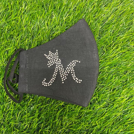 M - Name Initial Premium 100% Cotton Fabric 4 Layer Bling Alphabetic Face Mask for Men, Women, Teenagers, Reusable, Unisex Washable Designer Face Mask